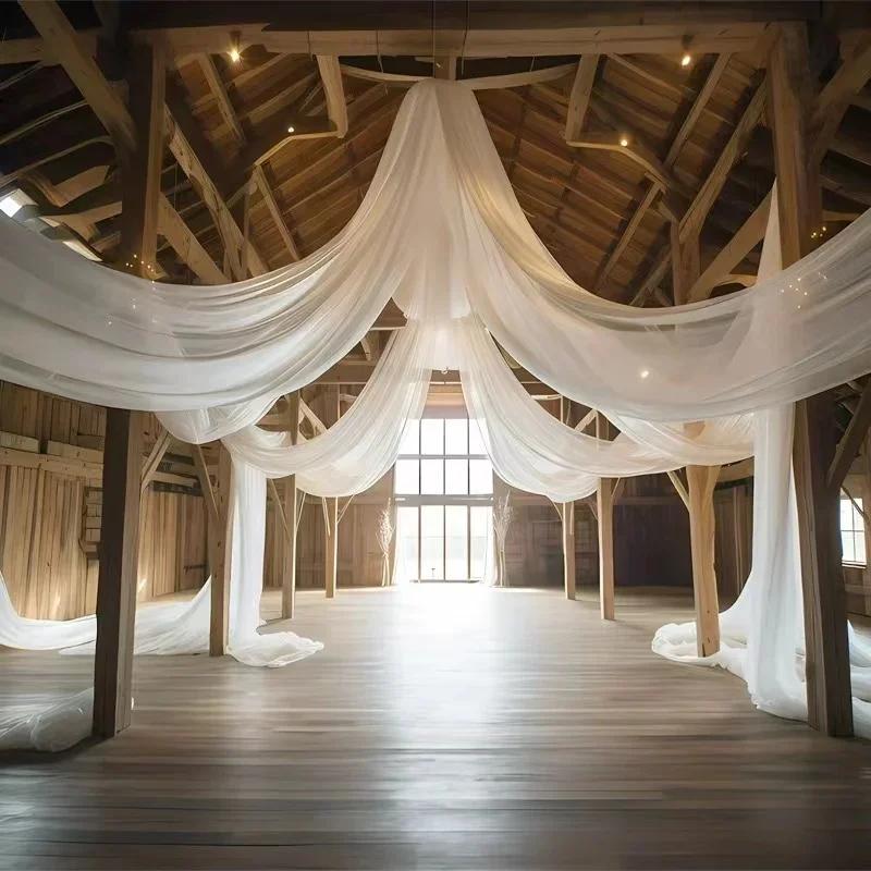 White 10M Wedding Ceiling Drapes Decortions Shiny Chiffon Curtain Draping Drapery for Mariage Outdoor Ceremony Swag Party Decor