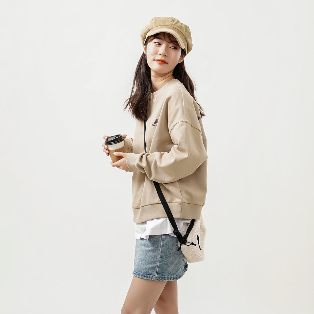 (WMNS) New Balance Alphabet Printing Sports Pullover Round Neck Khaki Hoodie Women's AWT21305-MS