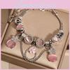 Small Luxury Pink Cat Eye Flower Pendant Bracelet For Women With Alloy Material And Elegant Style