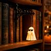 Reading Ghost Lamp Bookshelf Light, Vintage Metal Book Nook Lamp, Spooky Bookend Unique Gift for Lovers Ornament, Warm LED Shelf Light Decor