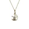 Xin Zhe Mei S925 Gold Plated Sterling Silver Necklace with Zirconia Star and Moon Pendant - Elegant Collarbone Chain
