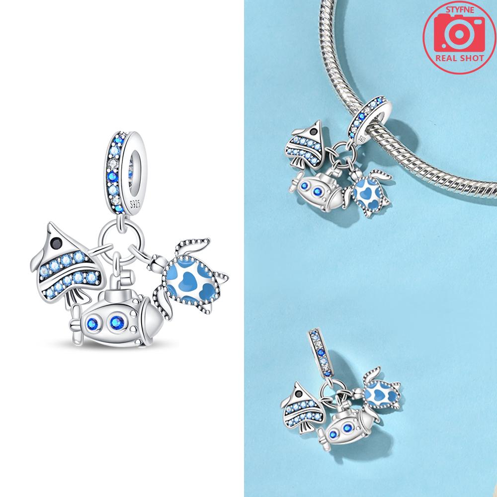 Copper Ocean World Series Sea Blue Turtle Starfish Crab Octopus Charms Bead Fit Bracelet Diy Jewelry Gift