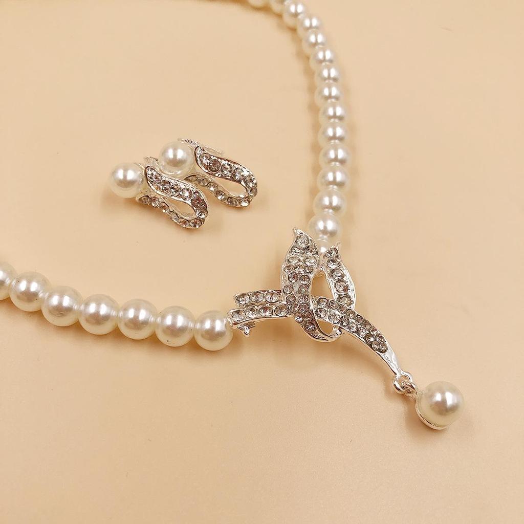 Versatile Alloy Pearl Bridal Necklace & Earrings Set for Women N6364