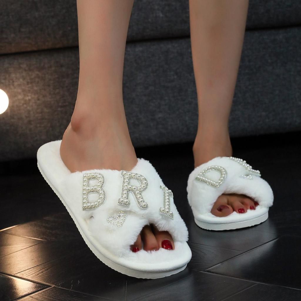 Plush cross-strap open-toed four-season fashion home use warm fashion slippers