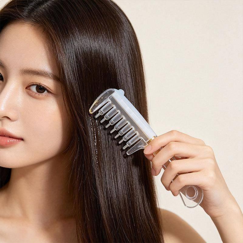 Unisex Transparent Essential Oil Applicator Massage Comb With Built-In Liquid Reservoir Rolling Metal Teeth