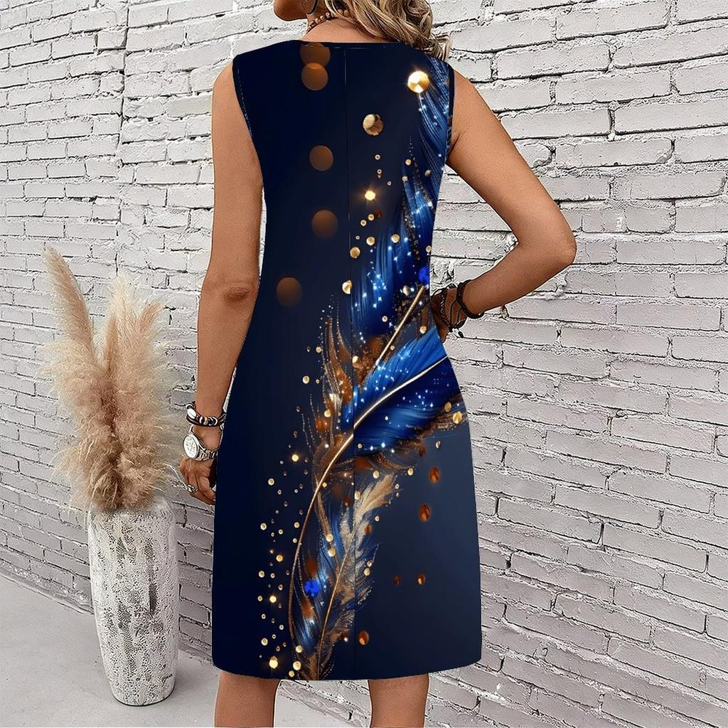 Plus Size V Neck Sleeveless Dress Misty Mountain Stream Art Print For Scenic Area Travel