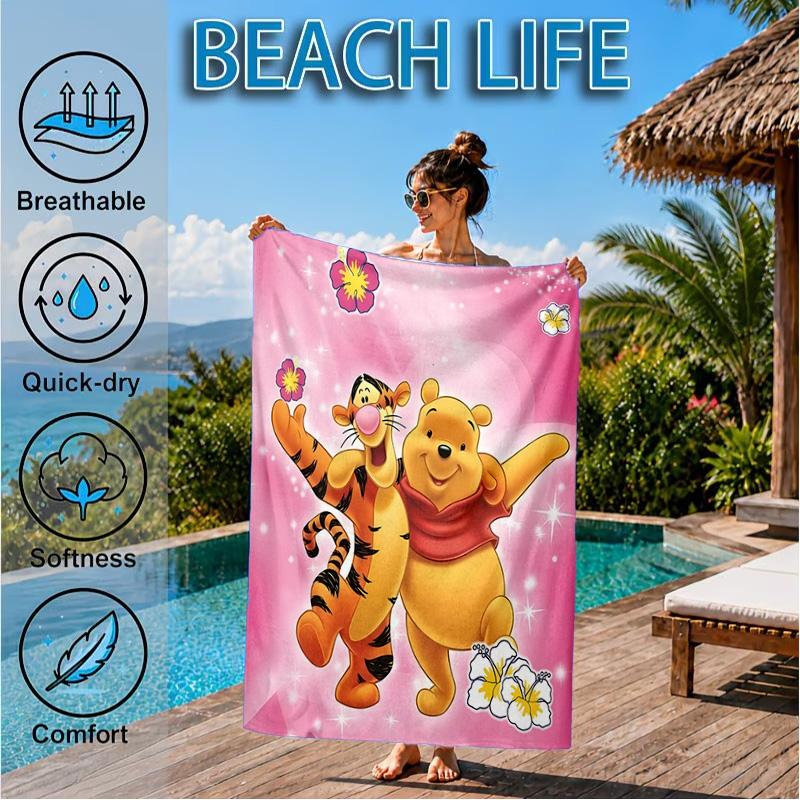 Yellow Bear Artwork Printed Microfiber Beach Towel, Soft And Absorbent, Quick-Dry, Ideal for Summer Travel, Beach Essential, Swimming Pool