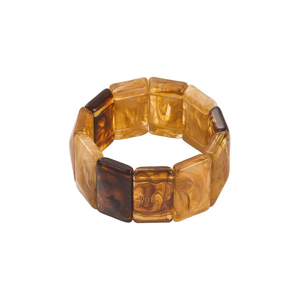 Bracciale Patchwork in Resina Marmo Fatto a Mano Retrò: Elegante, di Alta Gamma, Elastico, Largo Polsino per Donne
