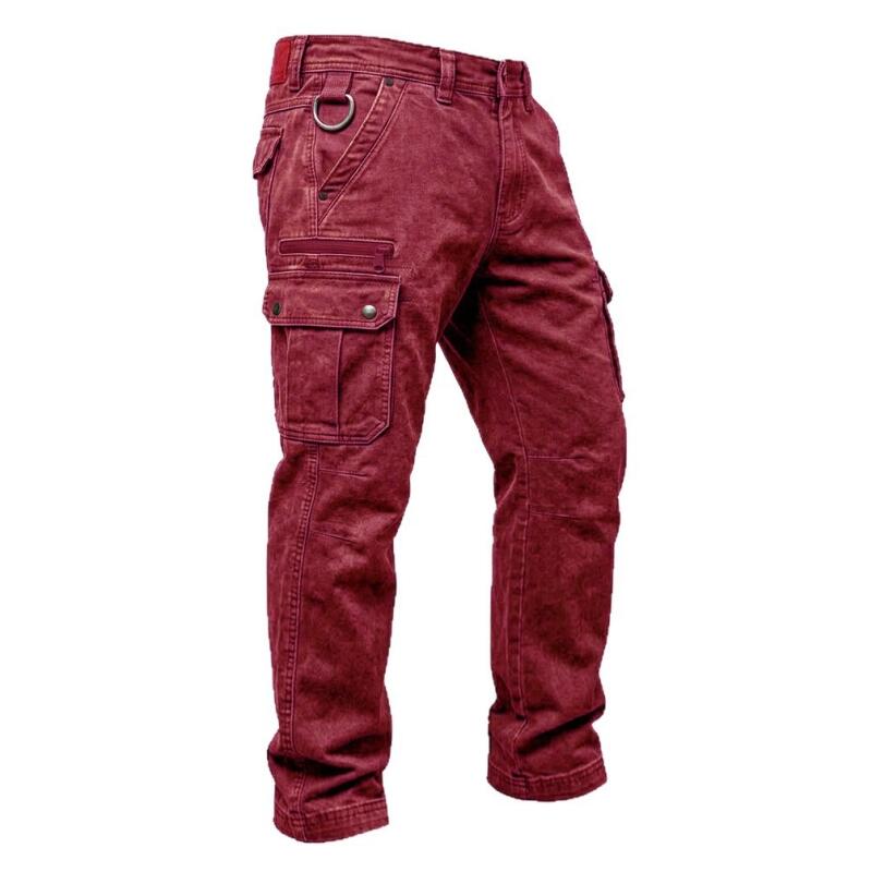 Herren Multi-Taschen Denim Cargo-Hose Vintage Gewaschen Gerade Arbeits Hose D-Ring Taille Outdoor Freizeit Hose