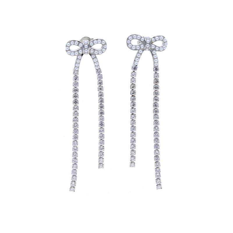 2024 Fashion Women Jewelry Thin CZ Tennis Tassel Chain Cute Bow Earring
