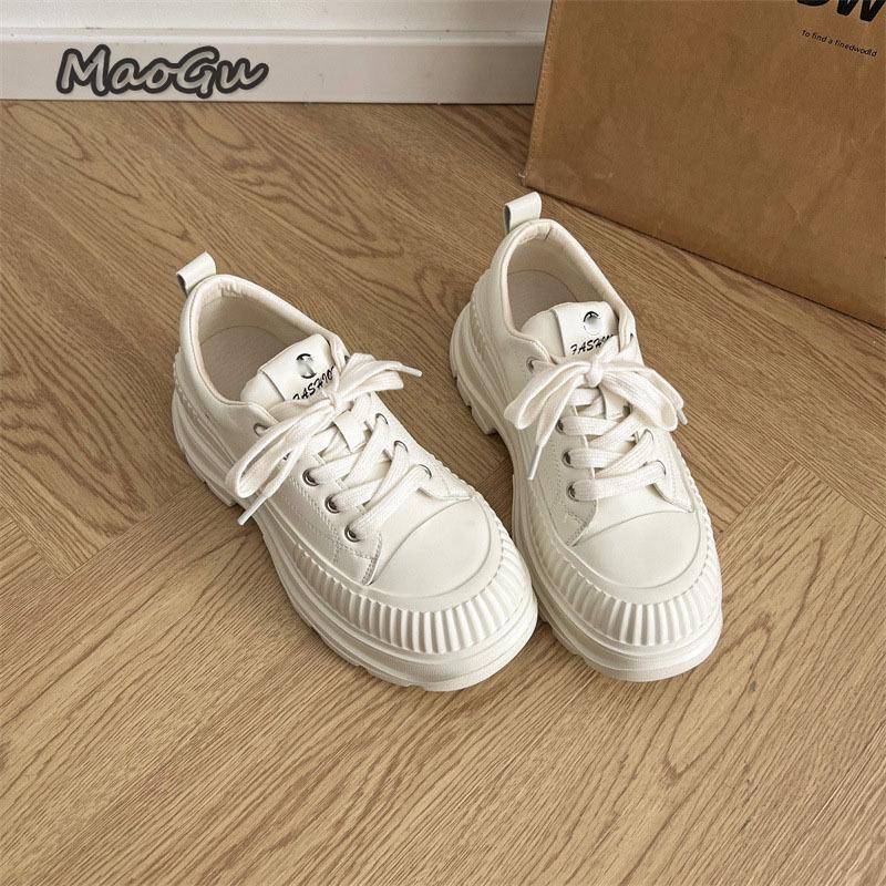 Fashion Thick Bottom Women's Casual Shoes Chunky Sneakers Black Beige Lace Up Height Increasing Sneakers for Woman Zapatillas De Mujer