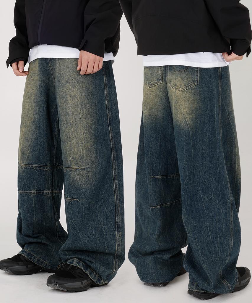 Opeumeideu Dart Curved Wide Denim Pants