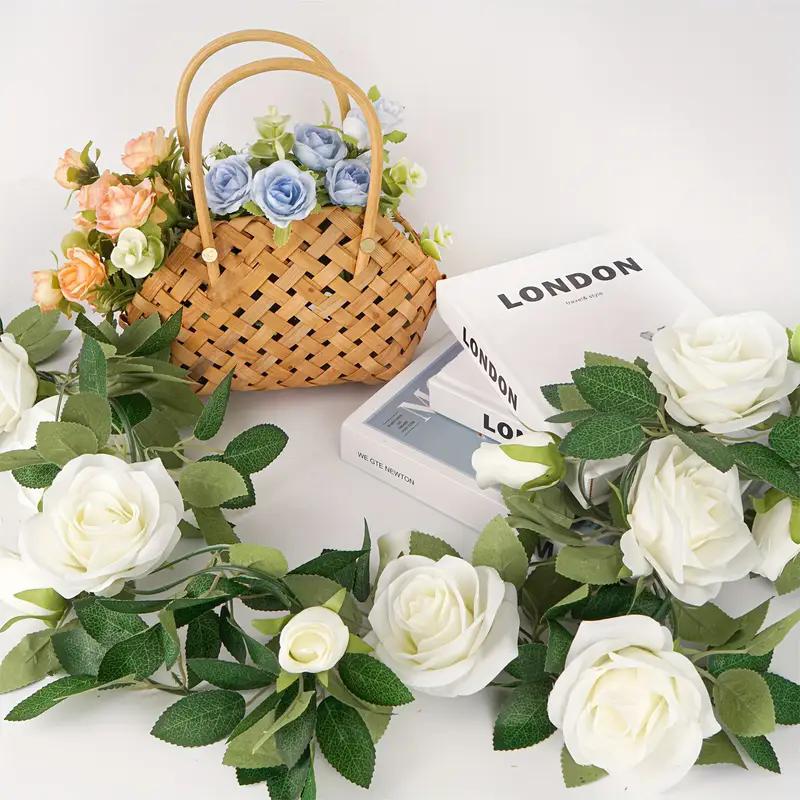 2pcs 86.61inch Artificial Garland - White Roses & Faux Ivy for Outdoor Weddings, Garden Backdrops & Christmas Decor