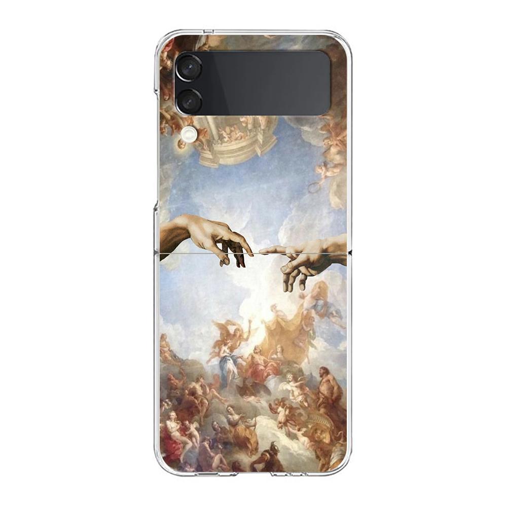 Renaissance Art Painting Phone Case For Samsung Galaxy Z Flip 3 4 5 Hard Folding Clear PC Bumper For Samsung Z Flip 6 Cover