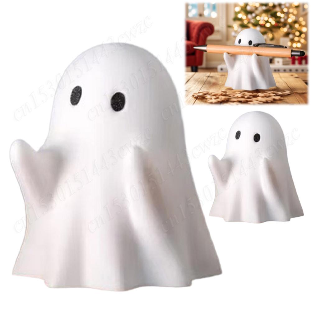 Cute Ghost Pen Holder Ornaments Halloween Adorable Ghost Pencil Stand Resin Ghost Figurine For Home Office Desktop Decorations