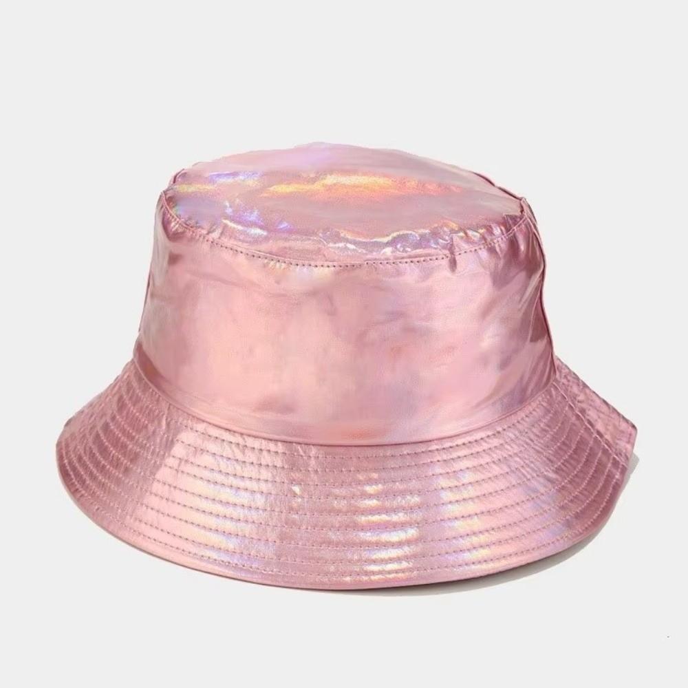 Leder Leuchtender Eimerhut Einseitig Glänzend Sonnenhut Laser Regenbogen Fischerhut Outdoor Reisen