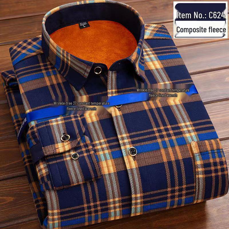Men's Retro Plaid Fleece-lined Winter Shirt - Thick, Warm, Long-sleeved Casual Top for Middle-aged and Elderly