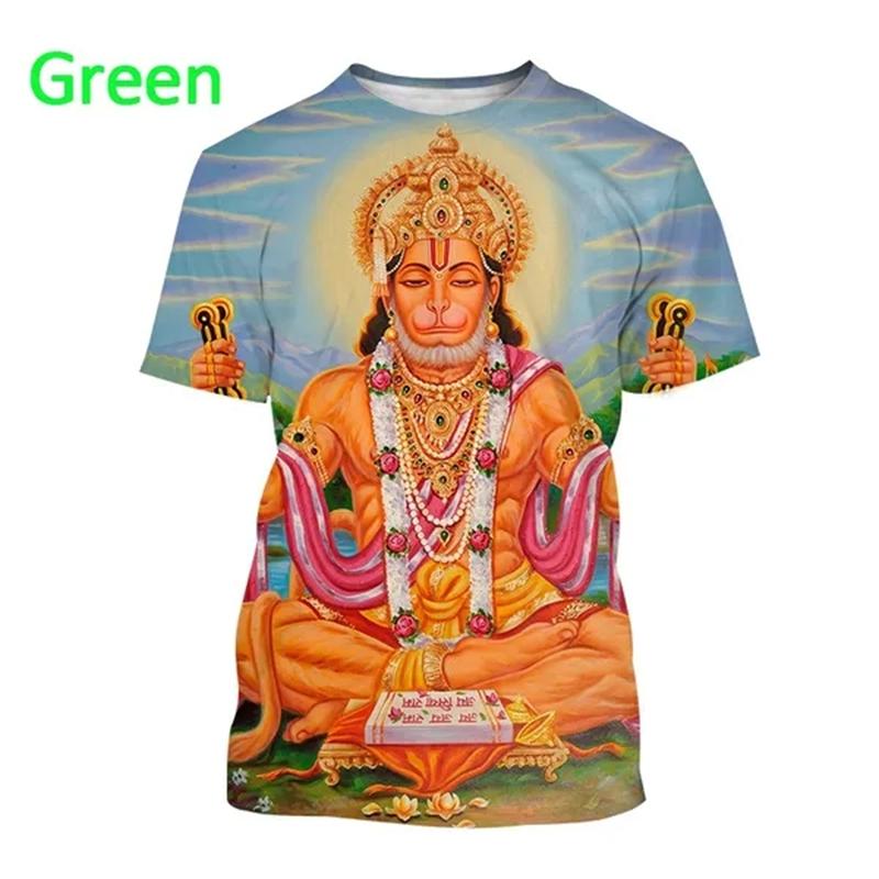 Indian Monkey God Hanuman 3D Printed T-Shirts Hindu Myth Figure Pattern Top Summer Round Neck Fashionable Casual Short Sleeved Men's T-shirts
