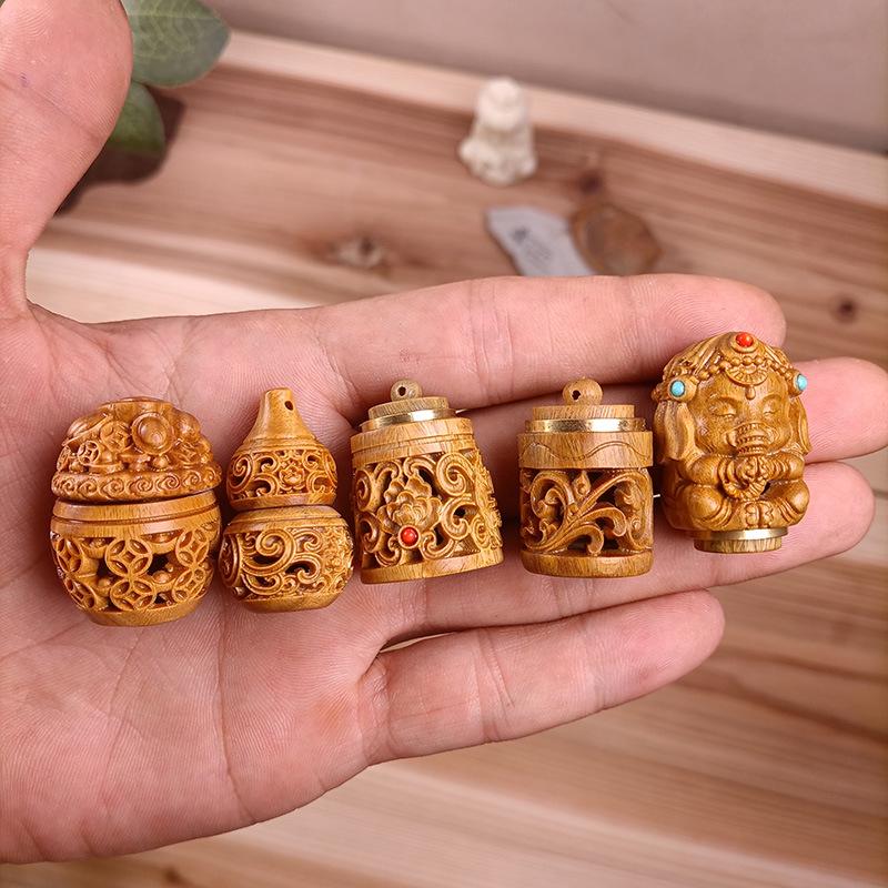 Green Sandalwood Gourd Pendant Phone Charm and DIY Hollow Ornament Jewelry.