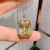 Huitan Big Geometric Yellow Cubic Zirconia Pendant Necklace for Women Trendy Luxury Wedding Engagement Bride Accessories Zircon