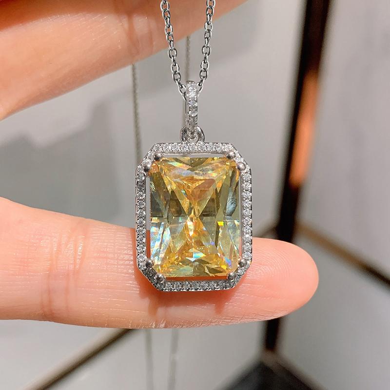

Huitan Big Geometric Yellow Cubic Zirconia Pendant Necklace for Women Trendy Luxury Wedding Engagement Bride Accessories Zircon 45cm 5cm