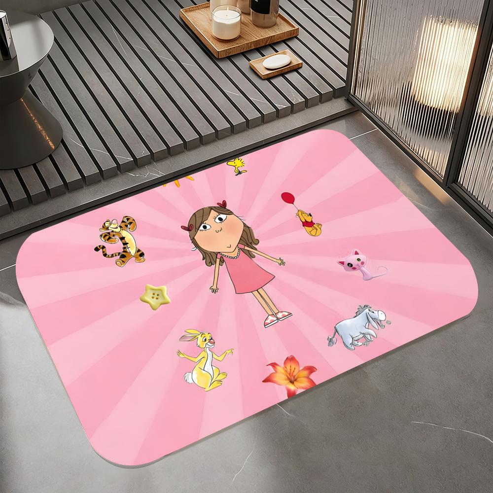 Anime C-Charlie and Lola Floor Mat Diatomite Bath Mat, Quick Dry Absorbent Non-Slip Door Mat