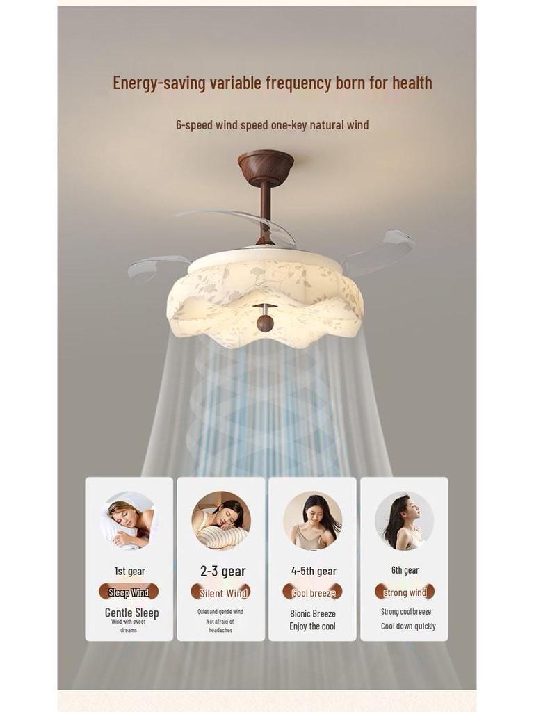 Vintage Song-Style Ceiling Fan Light with Printed Fabric Shade for Bedroom and Dining Room