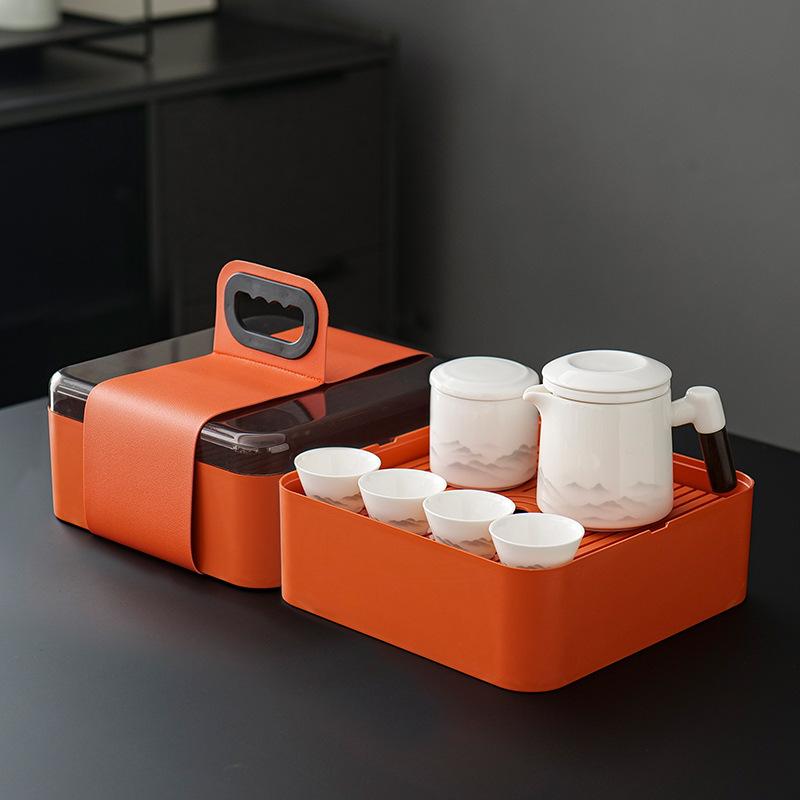 Travel tea set Outdoor camping one pot four cups brewing teapot tea tray portable bag Kung Fu tea set Fujian