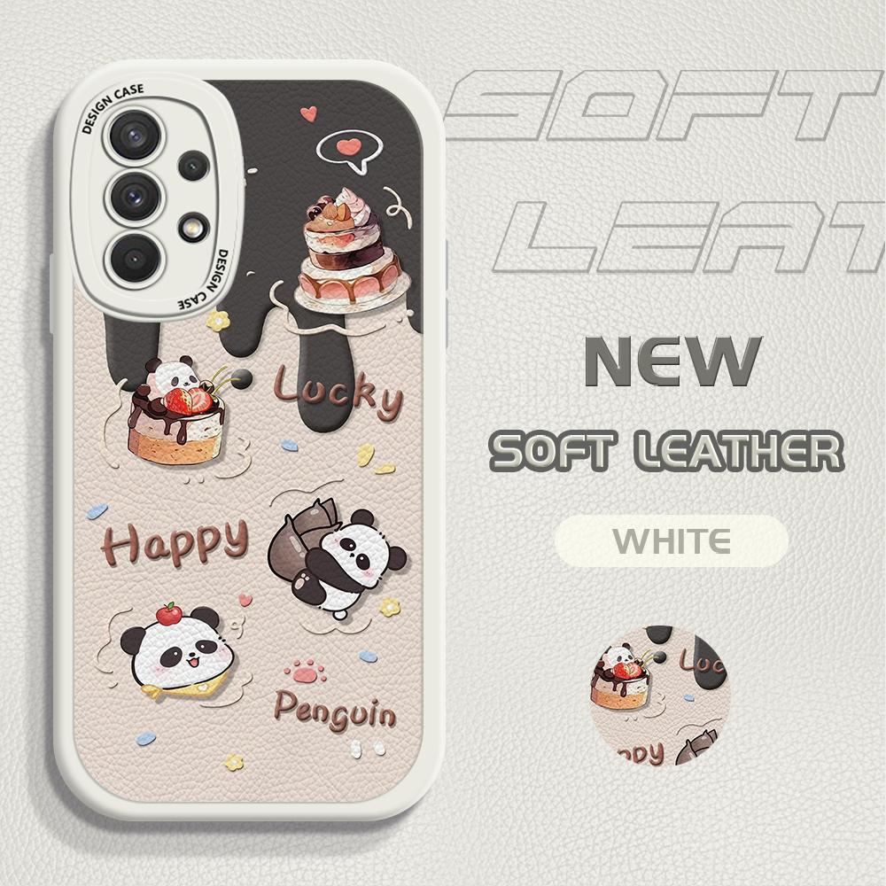 

Милый рисунок панды в виде торта с полным защитным объективом из искусственной кожи для телефона Samsung S24 S23 S22 S21 Plus Ultra S23 FE Redmi Note 13 12 11 Pro Xiaomi Xiaomi Poco C51 белый