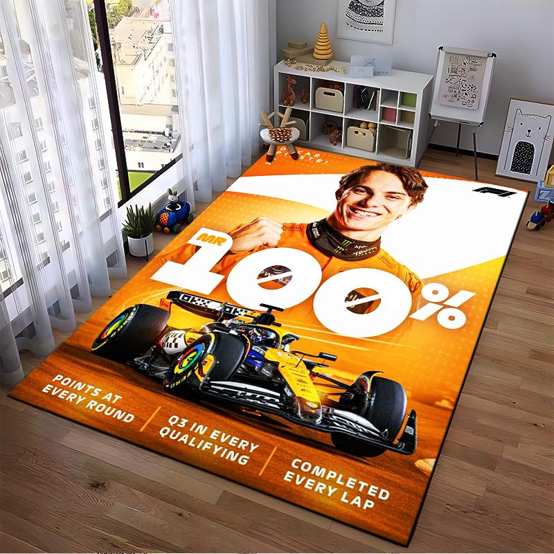 F1 Racing Theme with Driver and Car Design, Non-slip rug suitable for living room and bedroom sofas.