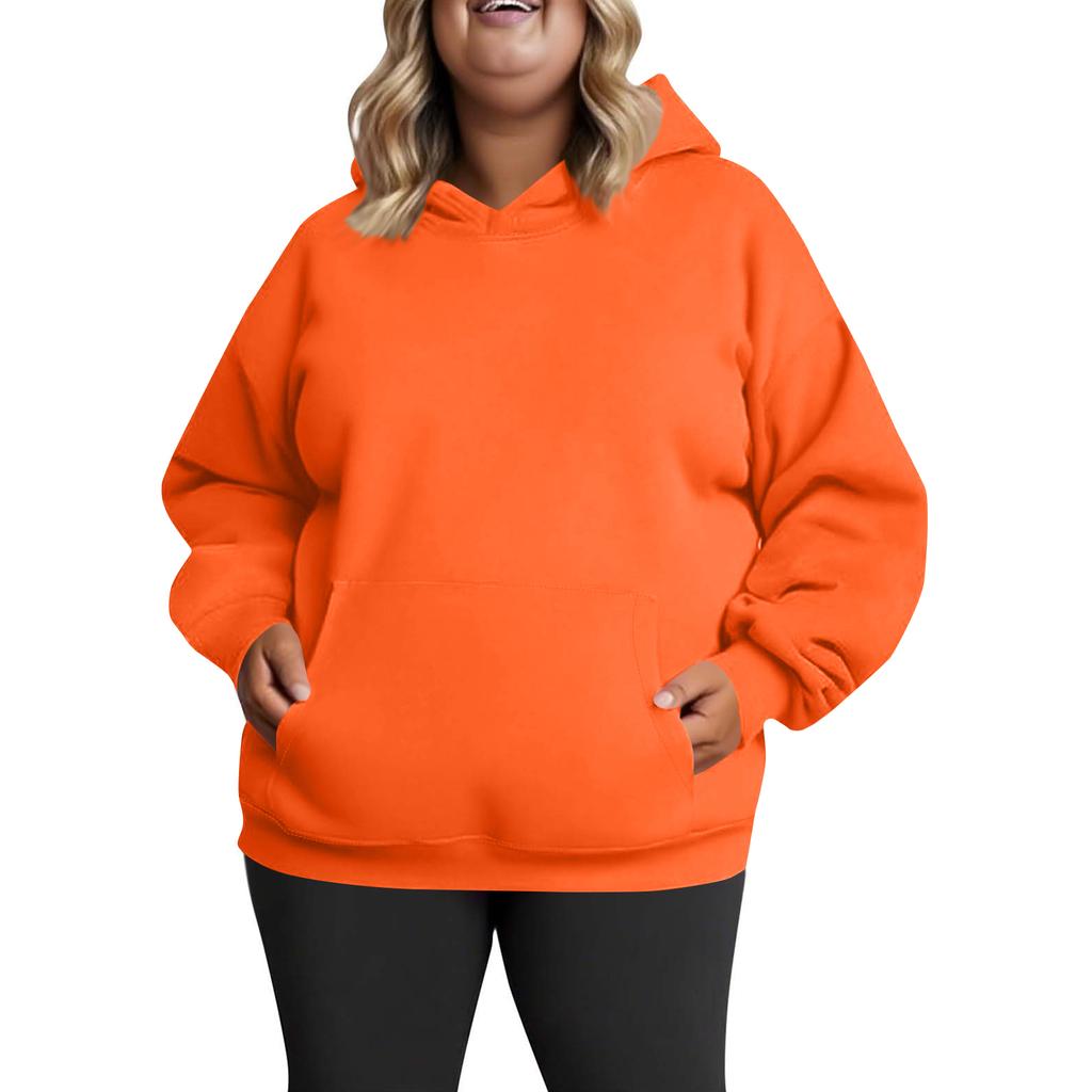Women's Fashionable Casual Large-sized Long-sleeved Hooded Solid-color Sweatshirt
