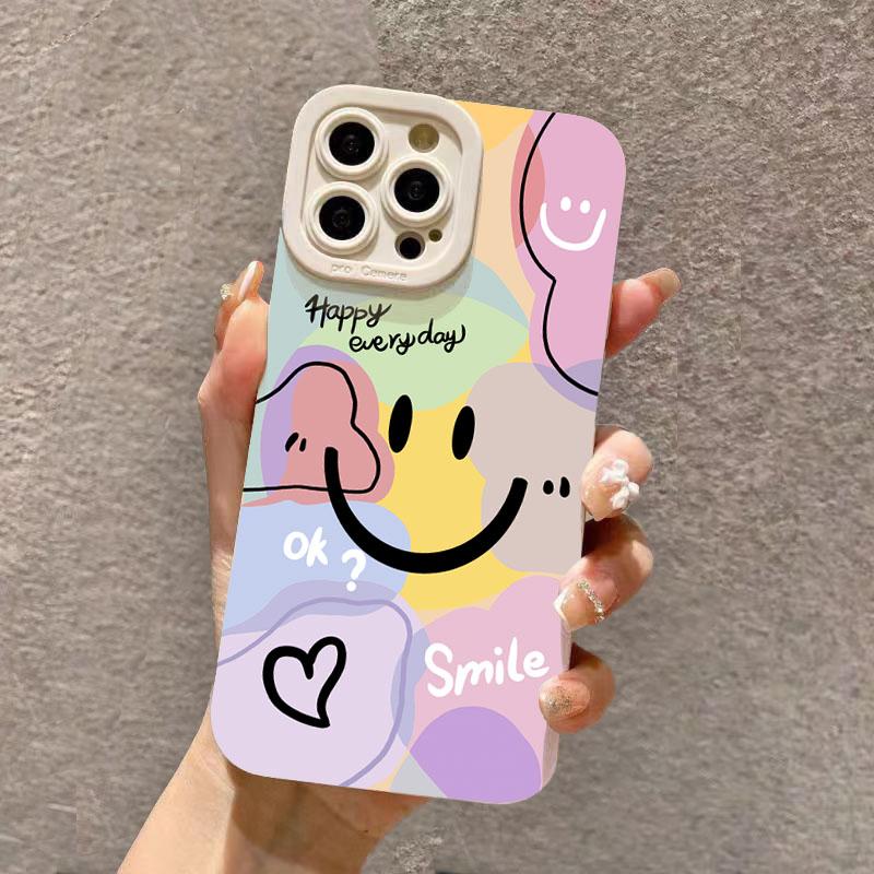 Phone Case For iPhone 17 16 15 14 13 12 11 Pro Max Plus Mini XS X XR 16e Cute Smile Love Heart Design Candy Soft Silicone Cover