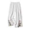Retro Embroidery Pants Pleated Loose Leisure Versatile Wide Leg Pants Bohemian Vacation Slanted Pocket Breathable Trousers