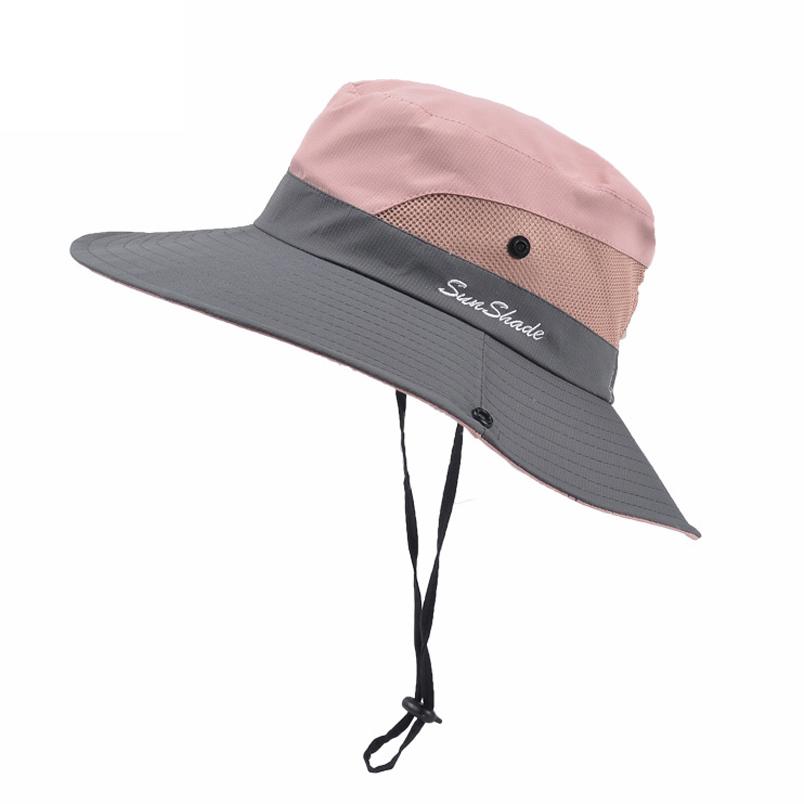 Summer Quick-drying Anti-UV Sun Hats Wide Brim Sunscreen Bucket Hats Panama Cap Breathable Mesh Drawstring Adjustable Hiking Hat