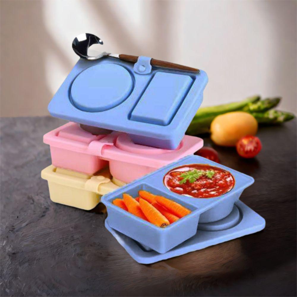 Foldable Double Compartment Snack Box Leakproof Sauce Seasoning Containers Kitchen Gadgets