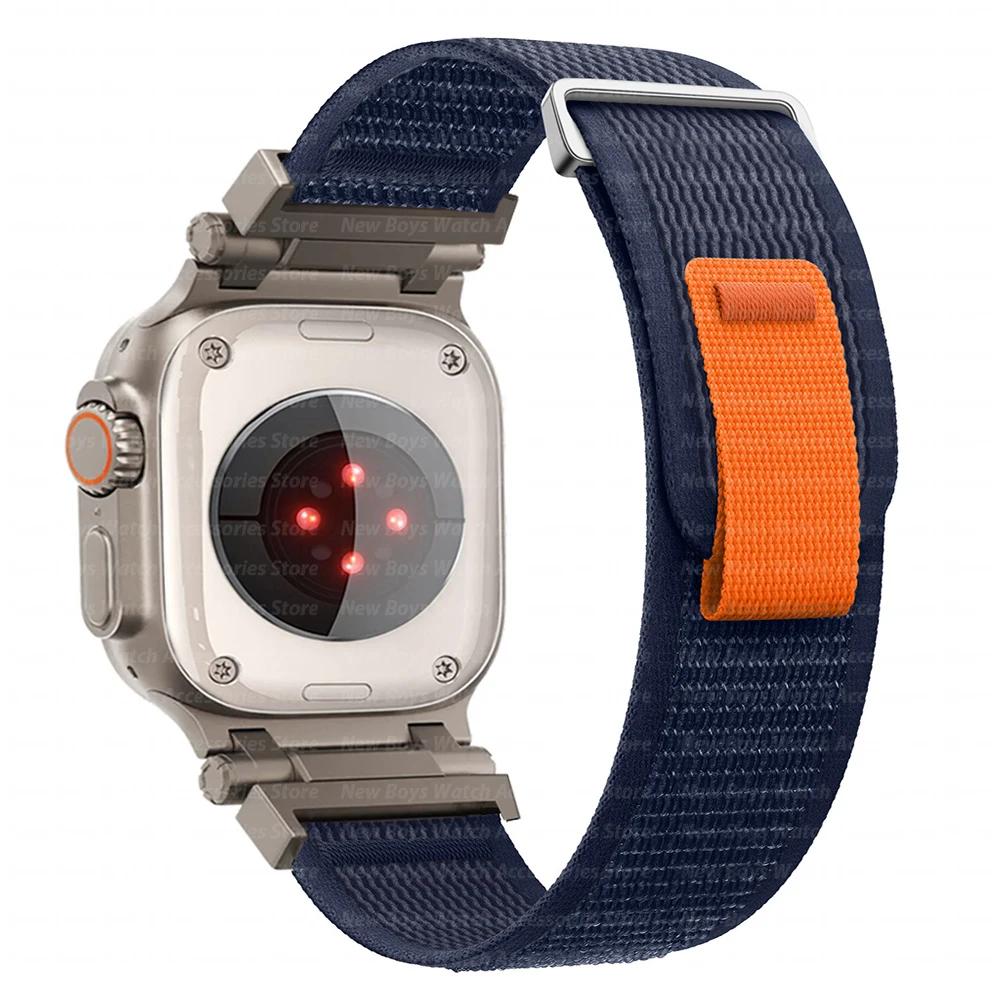 Nylon Strap For Apple Watch Ultra 2/1 49mm 46mm 45mm 44mm Metal Connector Bracelet For iWatch Series 10 9 8 7 6 5 4 se Men Band