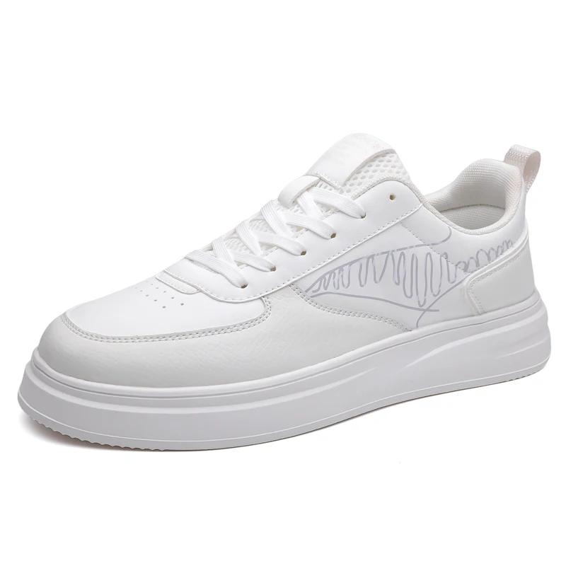 

Fashion Versatile Men Vulcanize Shoe Classic Leather Man Skateboard Footwear Comfortable Outdoor Casual Shoes Lace-up Mens Walking Shoes 38 белый