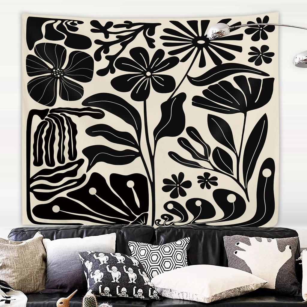 Japanese Red Maple Tapestry, Black And White Fuji With Red Trees And Pagoda By Lake Print Wall Hanging For Bedroom Living Room