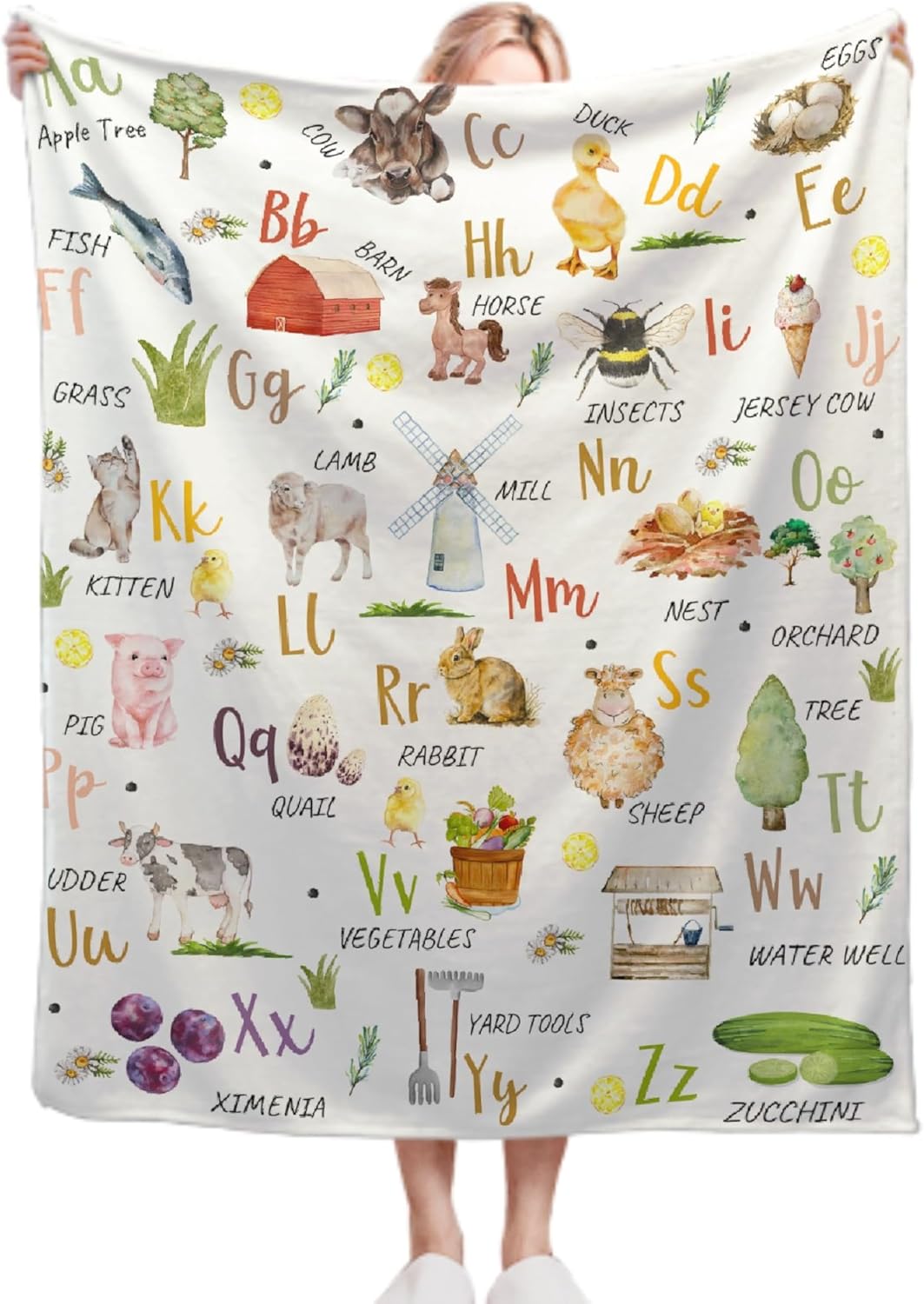 

Farm Animal Alphabet Educational Throw Blanket Kids Learning Design for Nursery Decor Gift for Children FarmLifeStyle 70x100cm28x39in