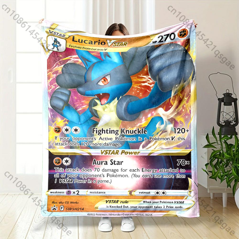 

Cute Cartoon Blanket with Japanese Anime Cards Lucario Flannel Fluffy Soft Blanket for Adult Plush Sofa Picnic Beach Towel Gifts 75x90cm