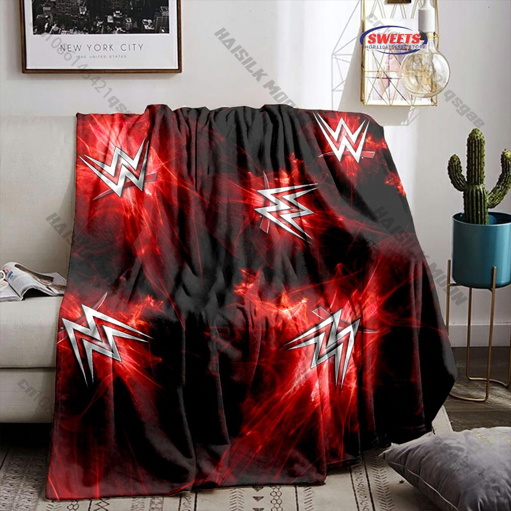 Multi-Size W-WWE Pattern Print Flannel Blanket for Son Husband Dad, Super Soft Fluffy Bedroom Sofa Office Blanket Great Gifts
