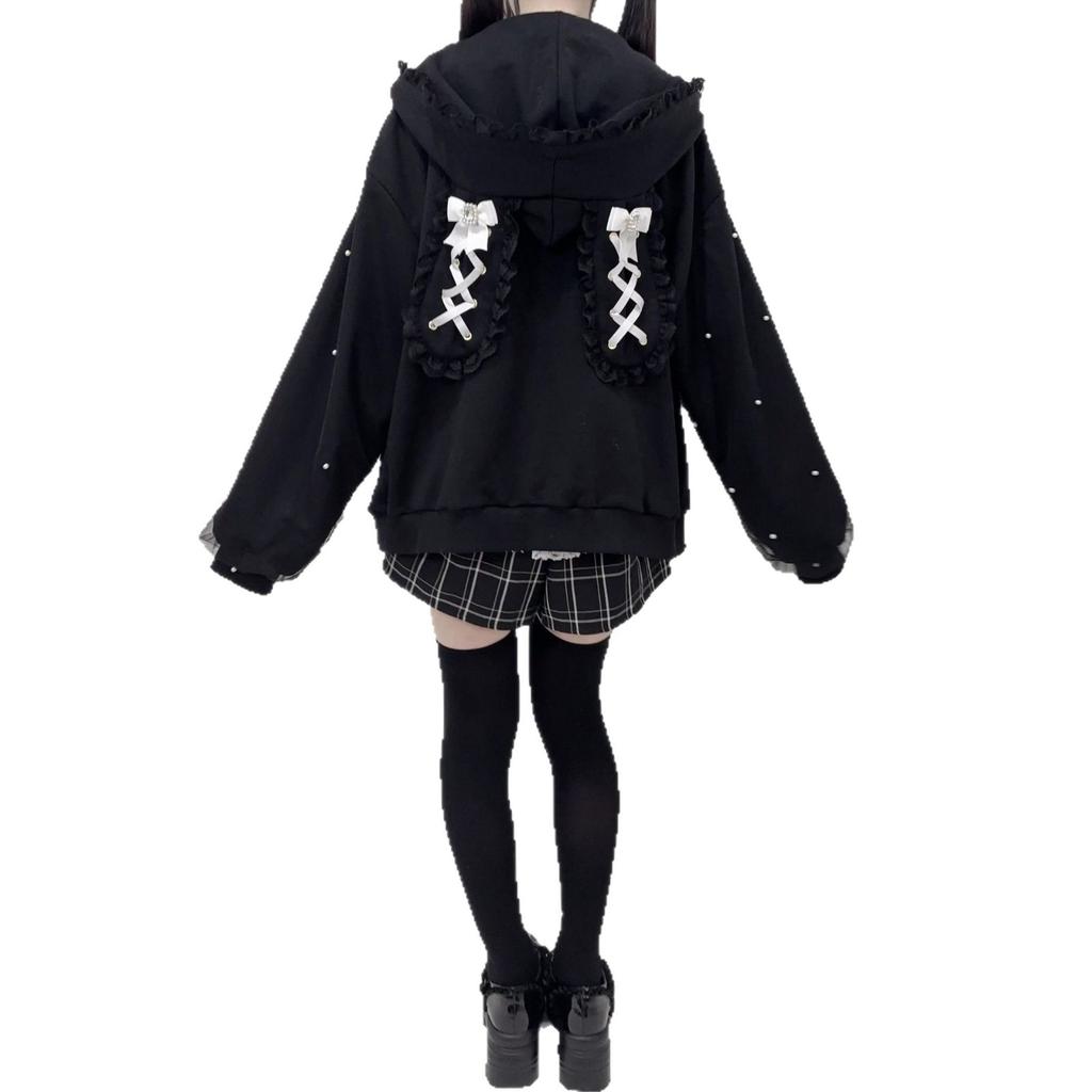 Girls Cartoon Bunny Lace Trim Long Sleeve Jacket Princess Spring Autumn Outerwear for Big Kids