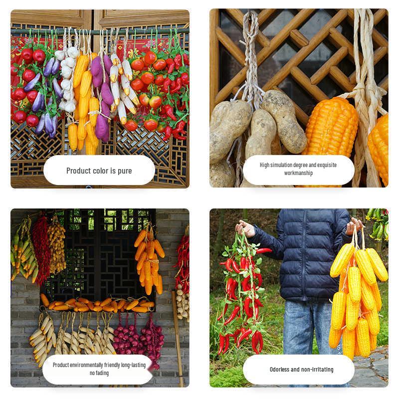 Farmhouse Decor: Pepper, Corn, Garlic, Veggie Fruit Skewers with Hemp Rope
