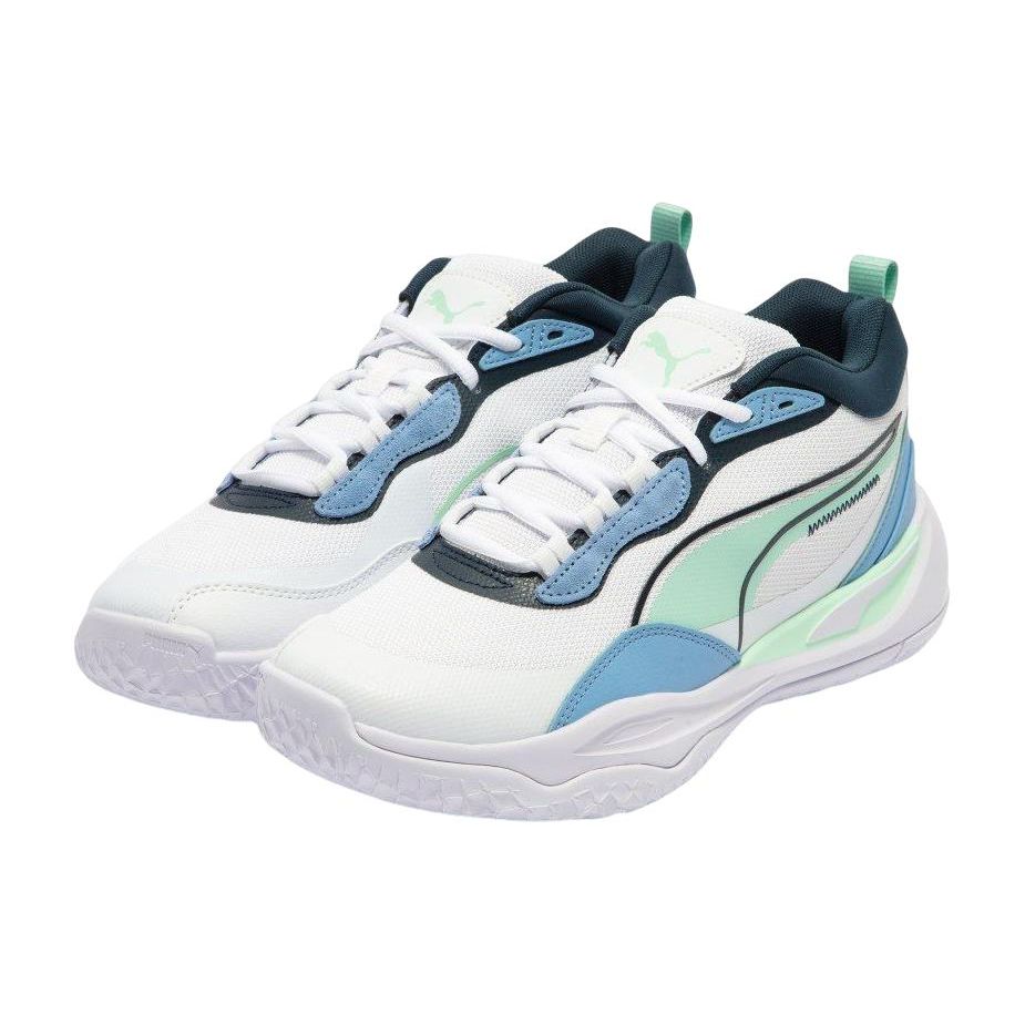 Puma Playmaker Pro Fashion Versatile Non-Slip Durable Low-Top Basketball Shoes Unisex Sneakers White Blue Green 377572-14