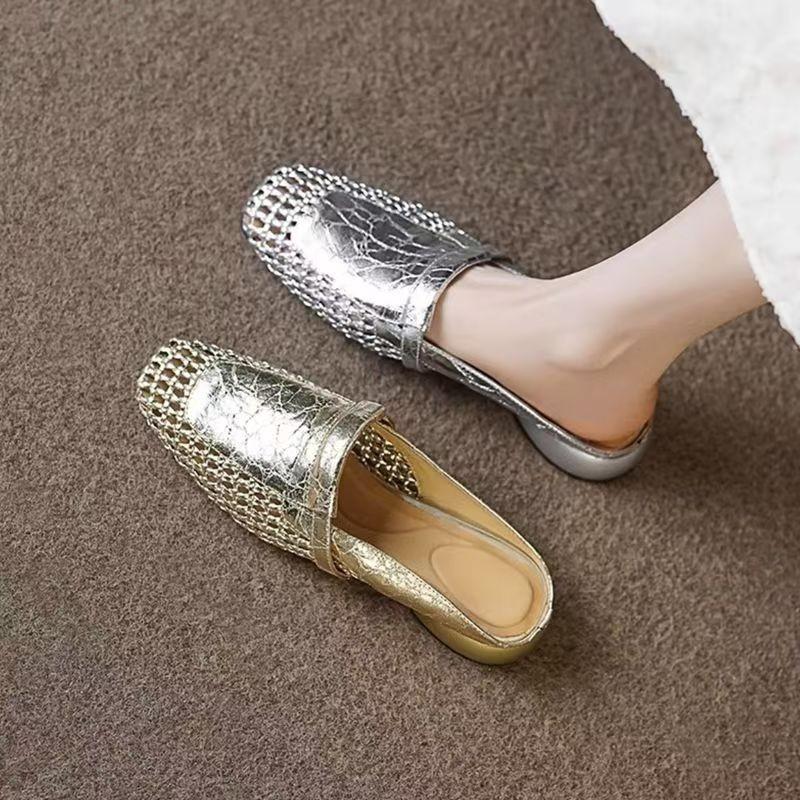 2026 New Cut Outs Women Slippers Weaving + Genuine Leather Fashion Slip on Mules Female Shoes Summer Casual Daily Shoes