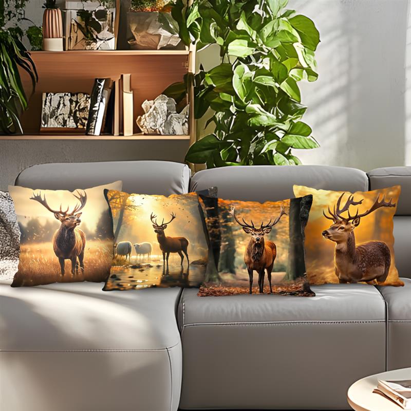 Cuscini Cervo di Foresta Federa Stampata Poliestere 45x45cm Copricuscino Decorativo per Divano Federa per Cuscino Decorazione Casa