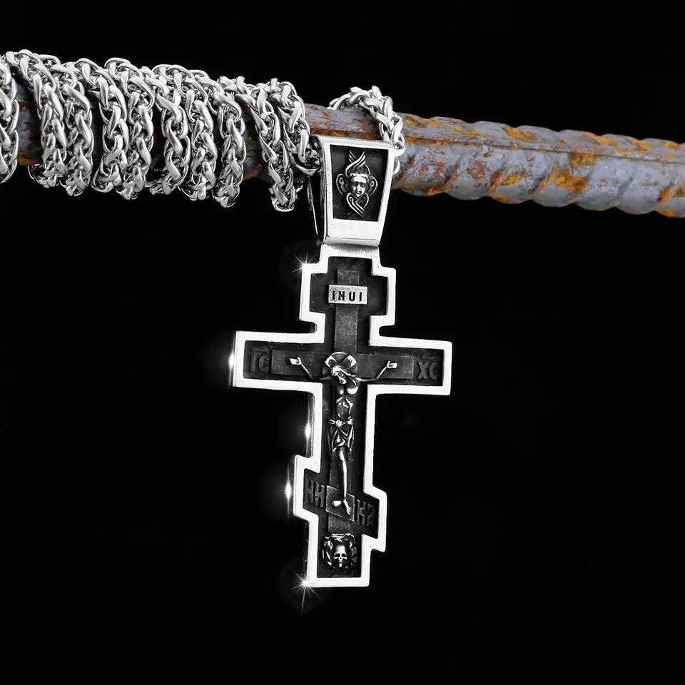 Edelstahl Jesus Kreuz Anhänger Wikinger Halskette Herren Schild Drachentöter Amulett Anhänger Nikolaus Jugend Schmuck