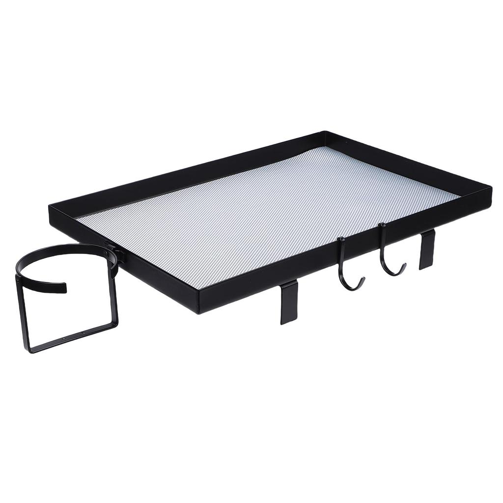 Bedside Shelf with Cup Holder Carbon Steel Bunk Bed Tray Clip On Nightstand with Hooks for College Dorm Room Table