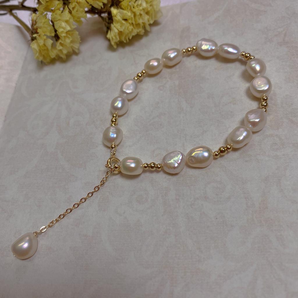 Baroque Special-shaped Pearl 14K Gold Bracelet Niche Ins Sense Retro French Cold Wind Bracelet Gift