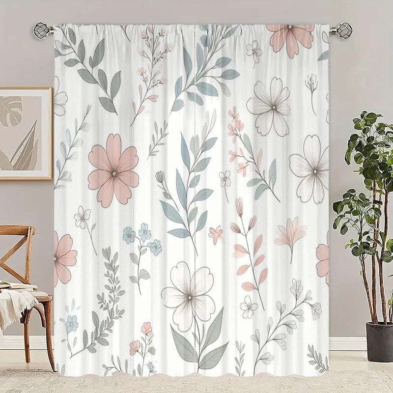 

2pcs- Fresh flowers - Printed curtains,-100% polyester material, suitable for bedroom curtains and living room decoration, 29Wx64L(75x166CM)x2